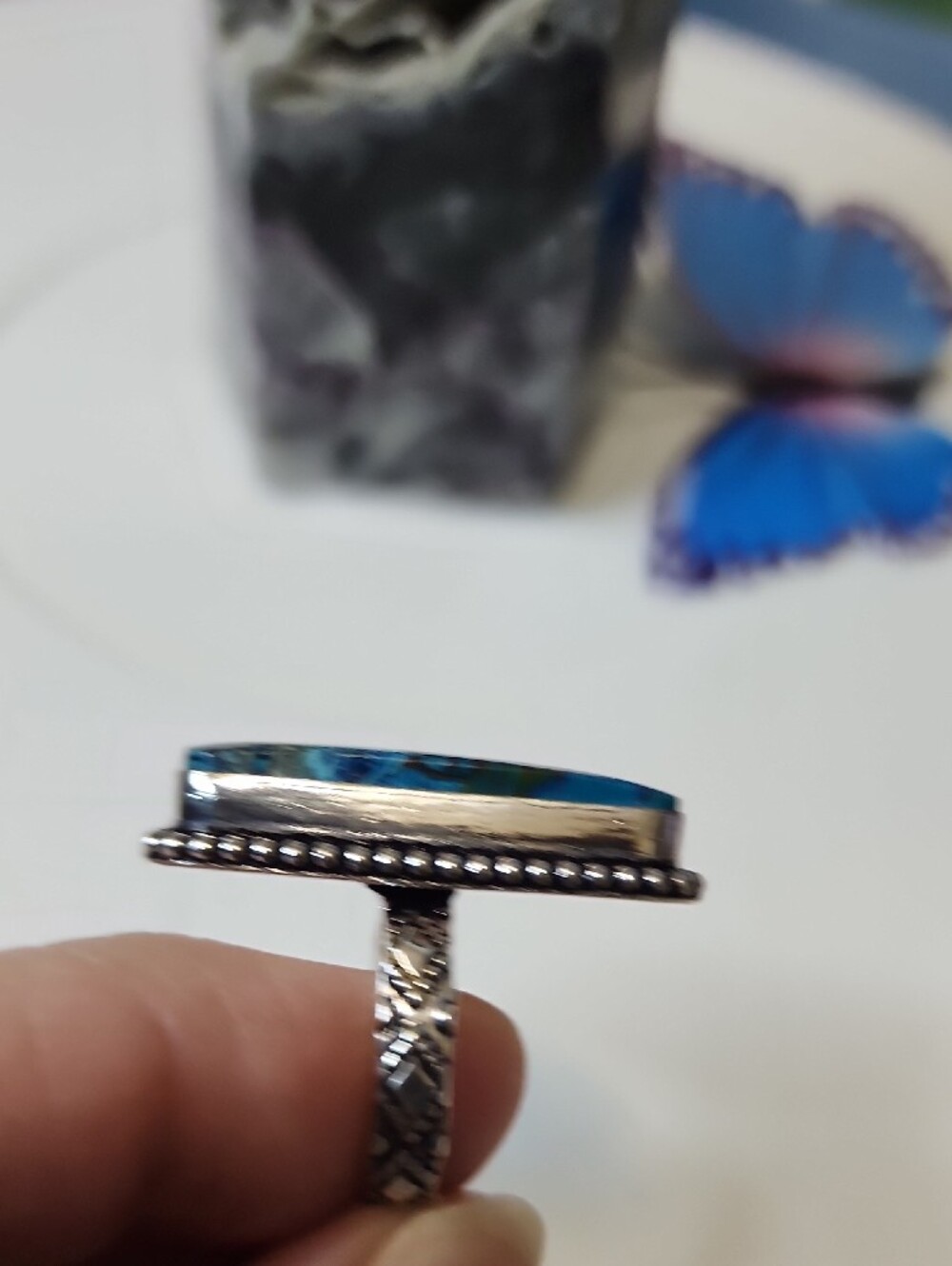 Blue Green Rectangular Statement Ring - Picture 4 of 5